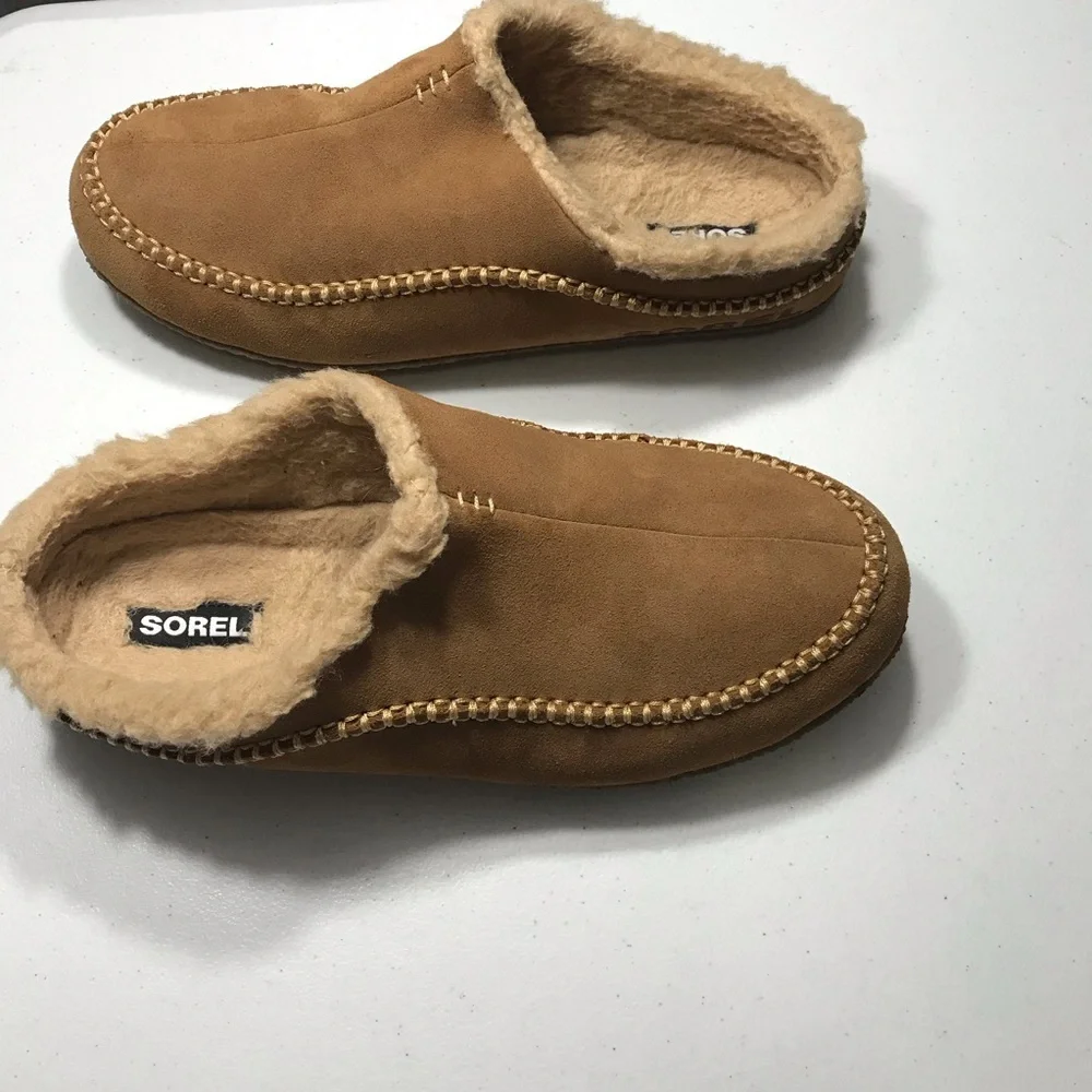Sorel Suede Shearling Clog Slippers - Tan Size 12 SB-BB